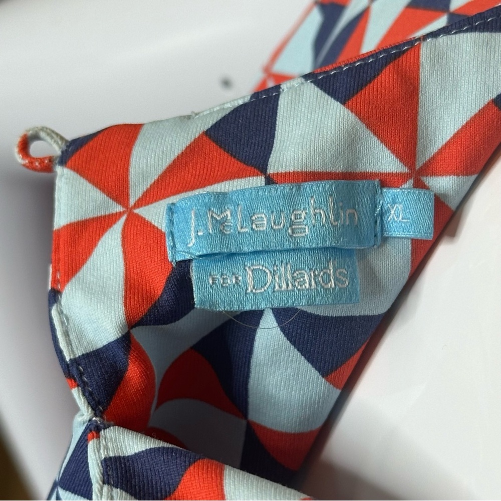 J. McLaughlin sleeveless tank shell top XL red blue geometric print pinwheels - Picture 5 of 7